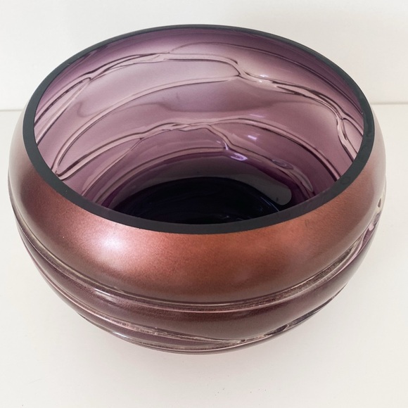 Vintage Handblown Art Glass Bowl – Deep Plum with Textured Ridges - Picture 3 of 4